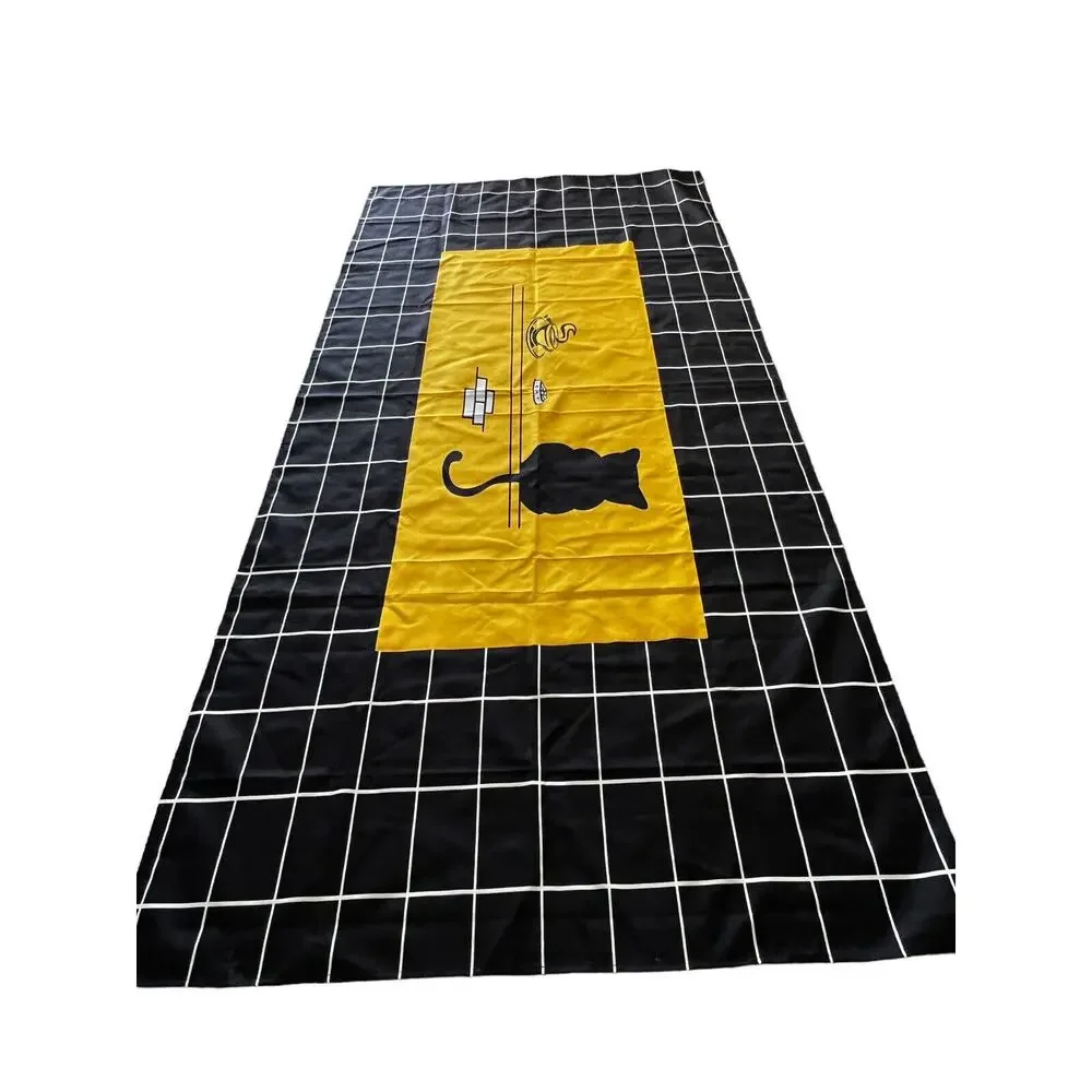 BALCONY & FALCON Black Cat Dinner Time Heavy Fabric Tablecloth 118